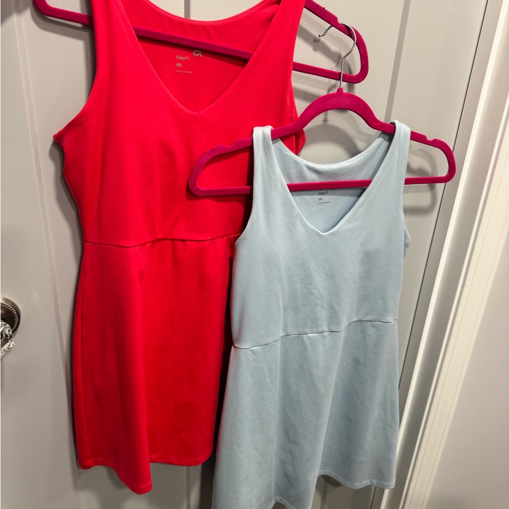 Red and Light Blue Sleeveless Dresses Duo